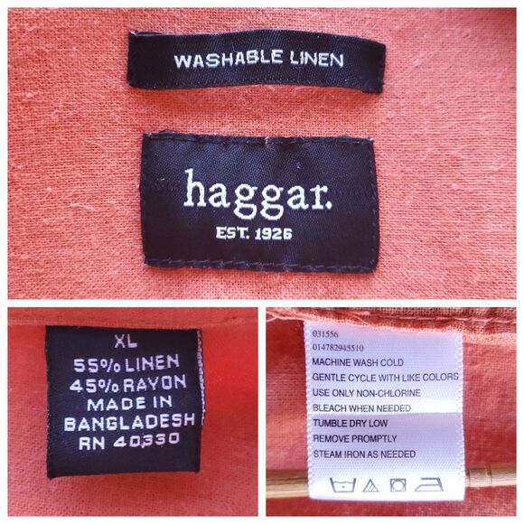 Haggar Washable Linen Blend Shirt XL Lounge Beach Vacation Retro Bowling Stripe - Picture 5 of 7